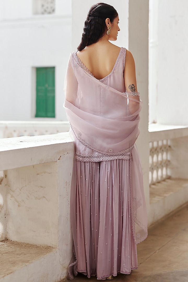 Lilac Crepe Gharara Set by Label RSD at Pernia's Pop Up Shop