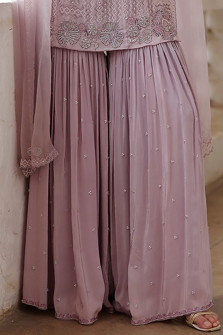 Lilac Crepe Gharara Set by Label RSD at Pernia's Pop Up Shop