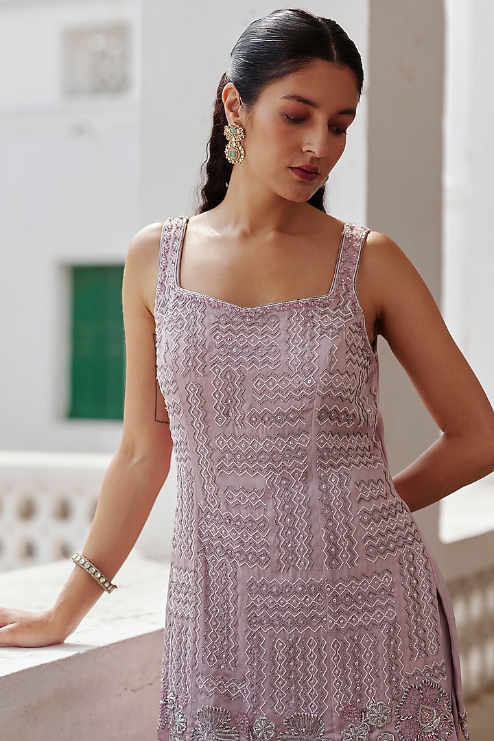 Lilac Crepe Gharara Set by Label RSD at Pernia's Pop Up Shop