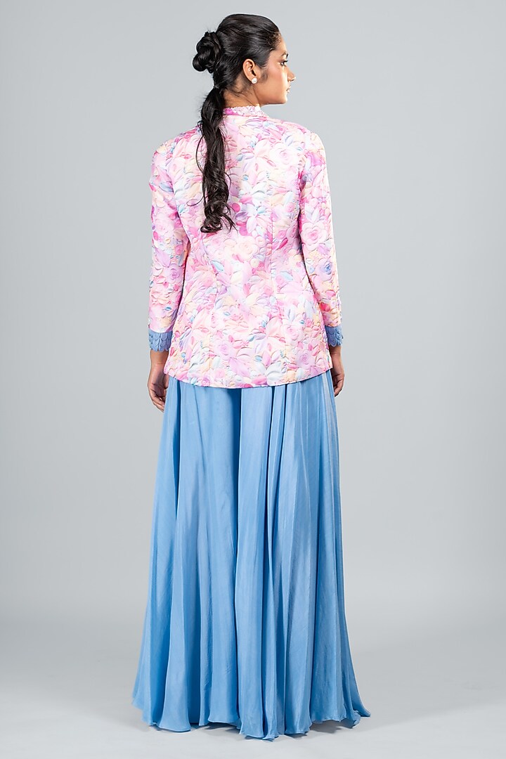 Blue Organza & Silk Pant Set by Label Sayaanika at Pernia's Pop Up Shop