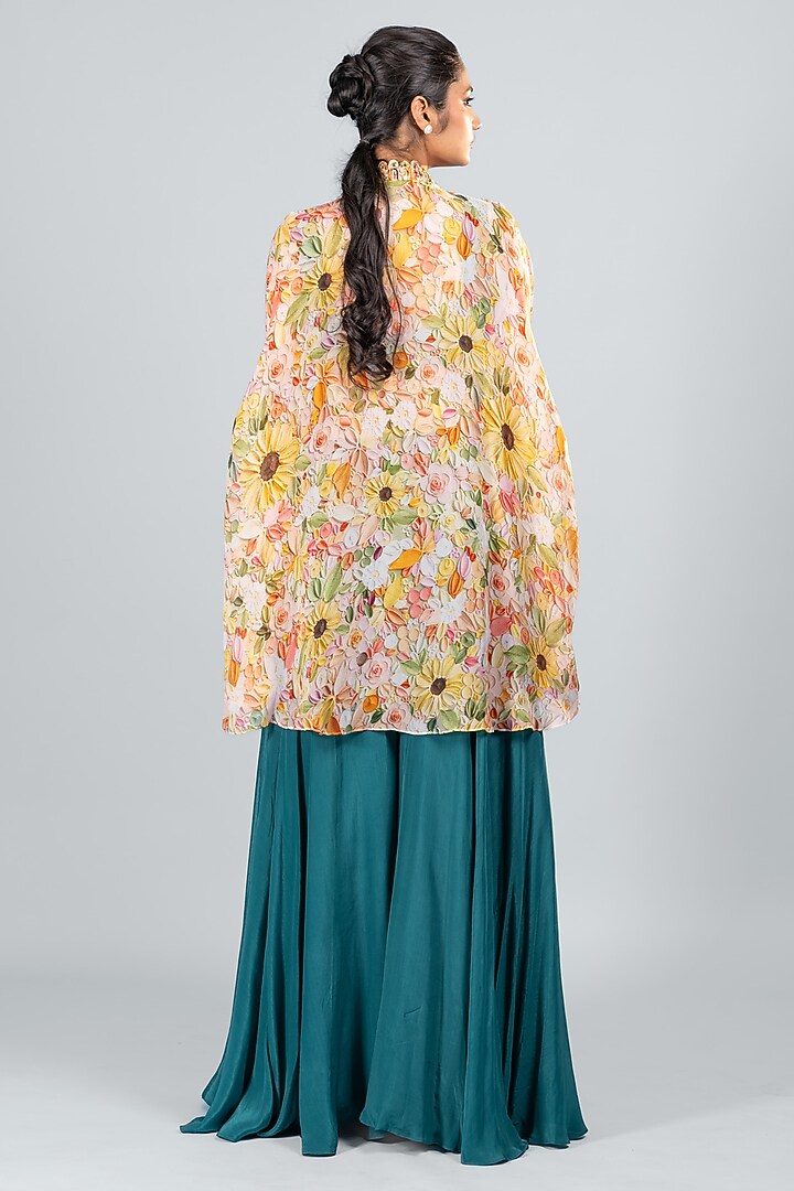 Teal Blue Organza & Silk Pant Set by Label Sayaanika at Pernia's Pop Up Shop