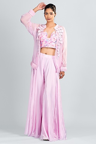 Pink Organza & Silk Pant Set by Label Sayaanika