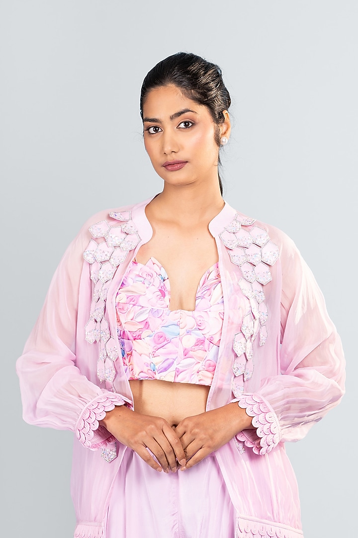 Pink Organza & Silk Pant Set by Label Sayaanika at Pernia's Pop Up Shop