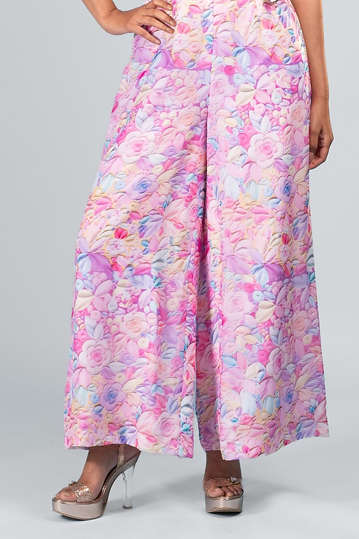 Pink Organza & Dola Silk Floral Printed Jumpsuit With Jacket by Label Sayaanika at Pernia's Pop Up Shop