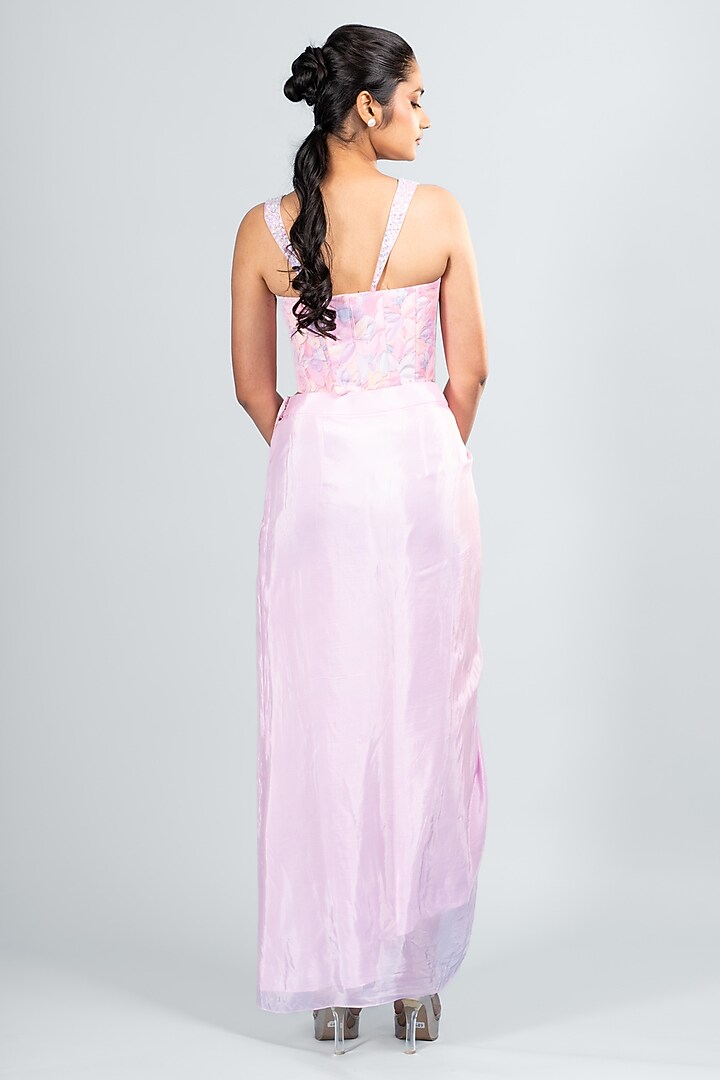Pink Silk Draped Skirt Set by Label Sayaanika at Pernia's Pop Up Shop