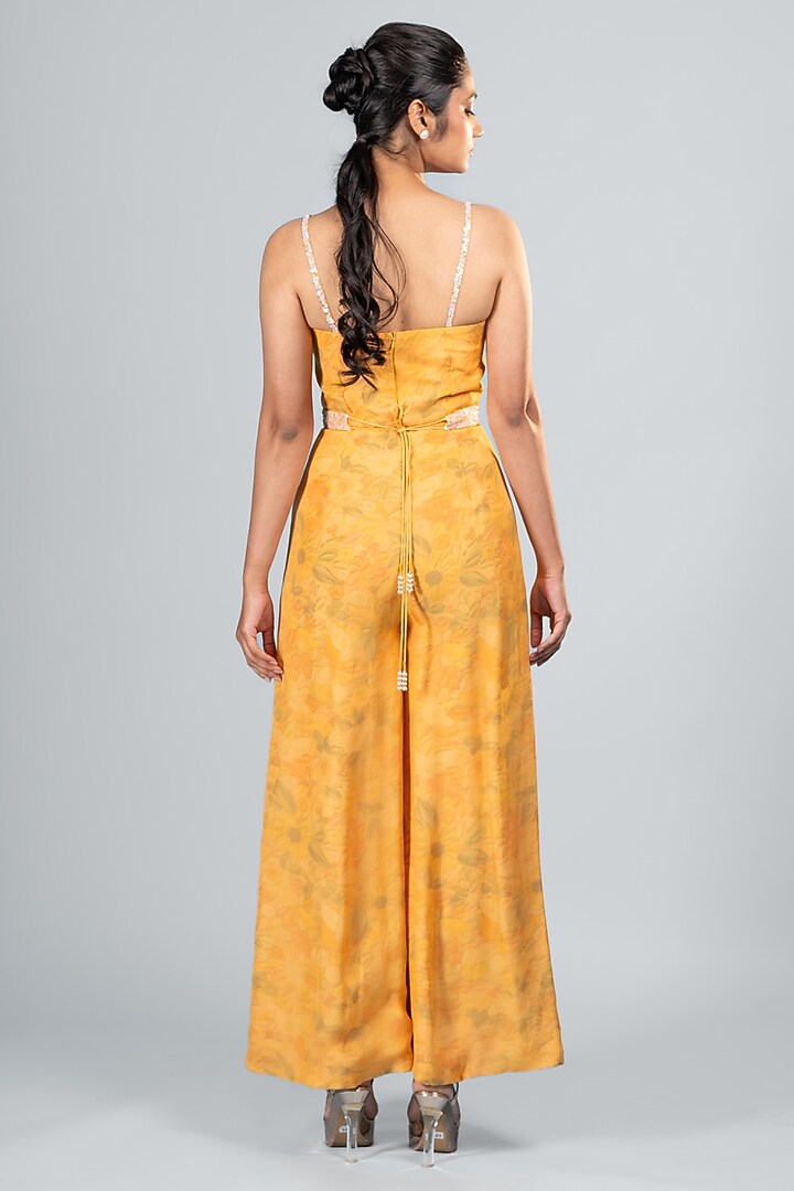 Orange Organza & Silk Floral Printed Jumpsuit With Belt by Label Sayaanika at Pernia's Pop Up Shop