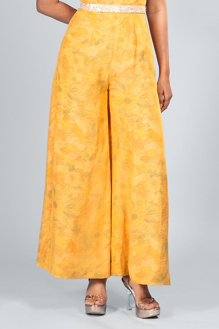 Orange Organza & Silk Floral Printed Jumpsuit With Belt by Label Sayaanika at Pernia's Pop Up Shop