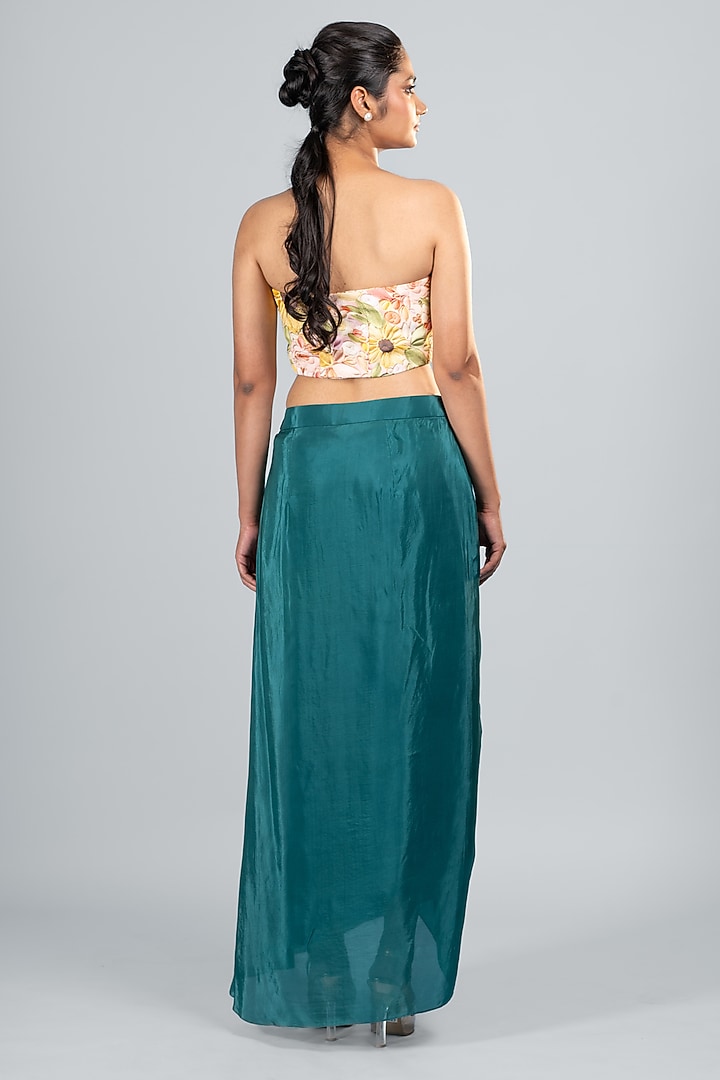 Teal Blue Silk Draped Skirt Set by Label Sayaanika at Pernia's Pop Up Shop