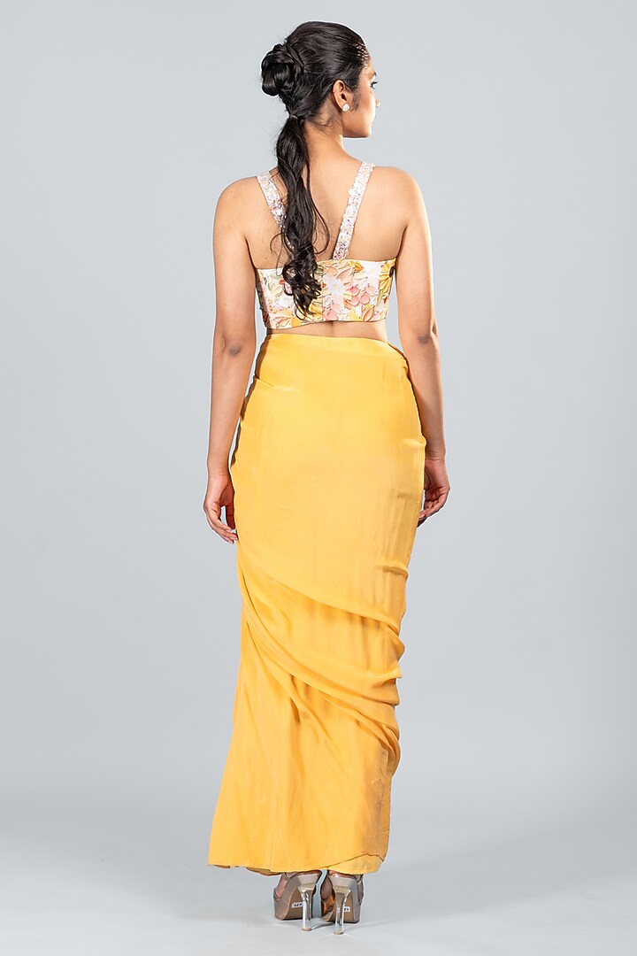 Orange Silk Draped Skirt Set by Label Sayaanika at Pernia's Pop Up Shop