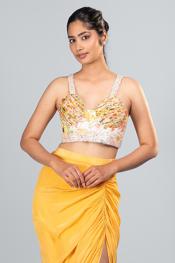 Orange Silk Draped Skirt Set by Label Sayaanika at Pernia's Pop Up Shop