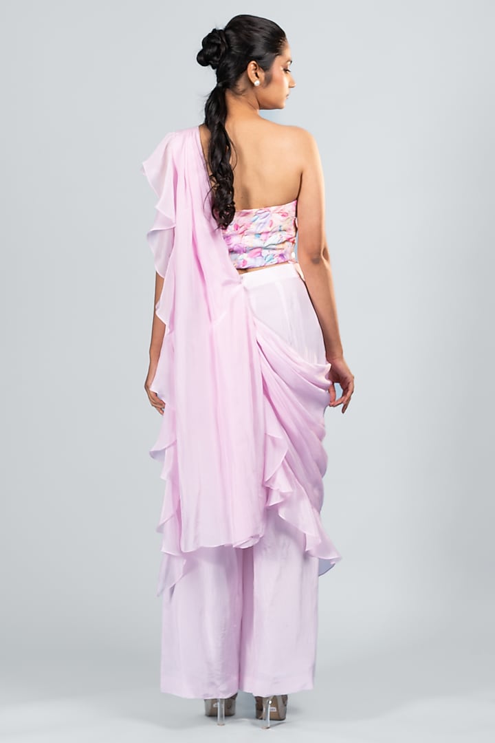 Pink Organza & Silk Pre-Draped Pant Party Wear Saree Set by Label Sayaanika at Pernia's Pop Up Shop