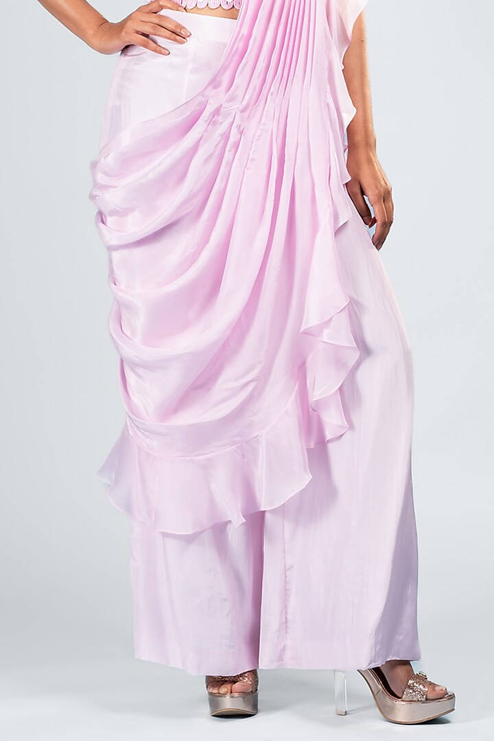 Pink Organza & Silk Pre-Draped Pant Party Wear Saree Set by Label Sayaanika at Pernia's Pop Up Shop