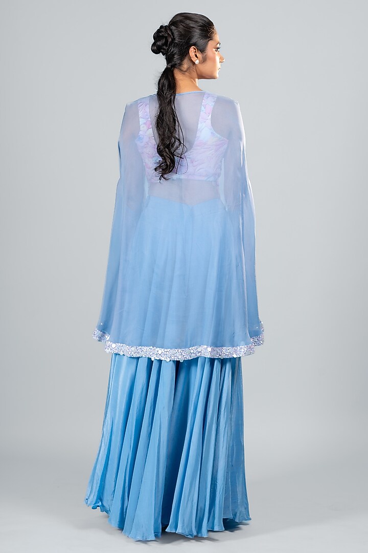 Blue Organza & Silk Flared Pant Set by Label Sayaanika at Pernia's Pop Up Shop