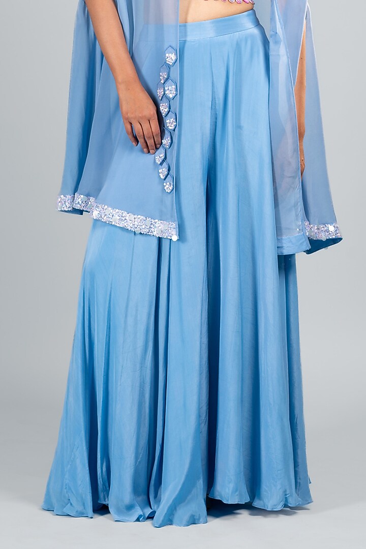 Blue Organza & Silk Flared Pant Set by Label Sayaanika at Pernia's Pop Up Shop