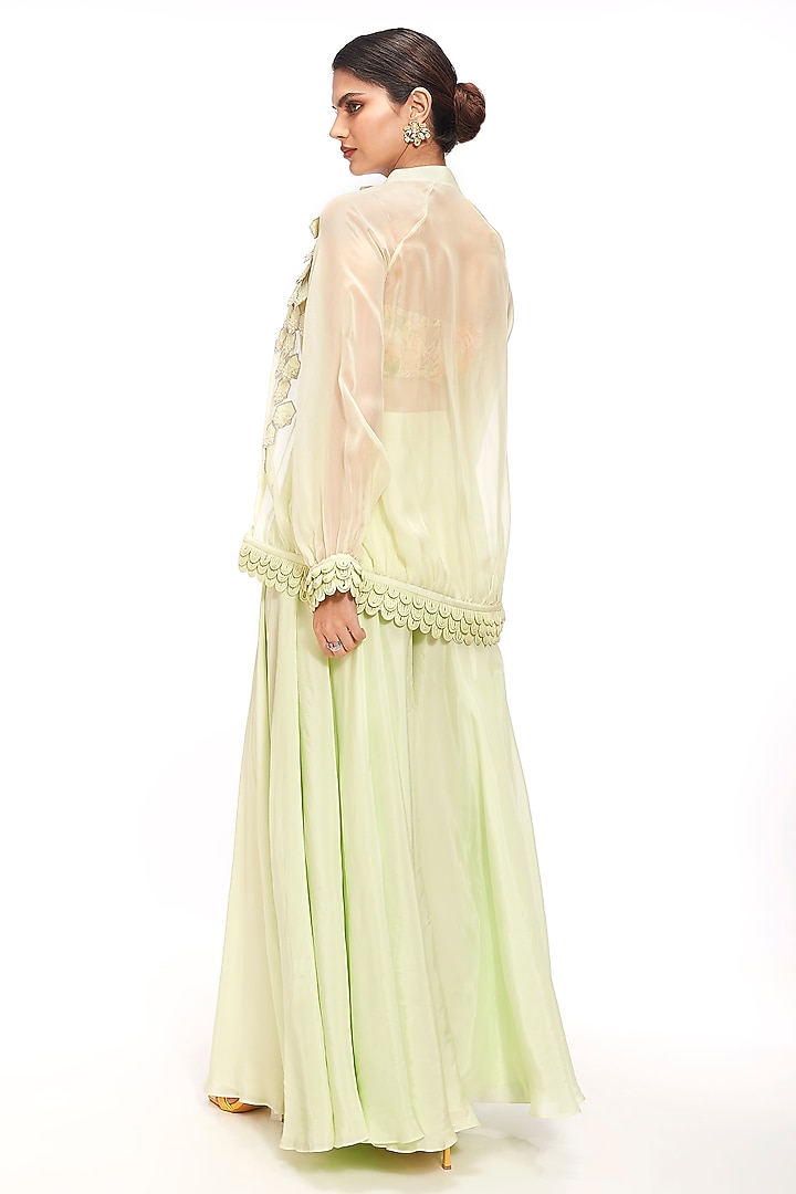 Mint Green Organza Flared Pant Set by Label Sayaanika at Pernia's Pop Up Shop