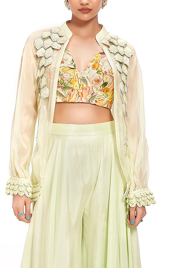 Mint Green Organza Flared Pant Set by Label Sayaanika at Pernia's Pop Up Shop