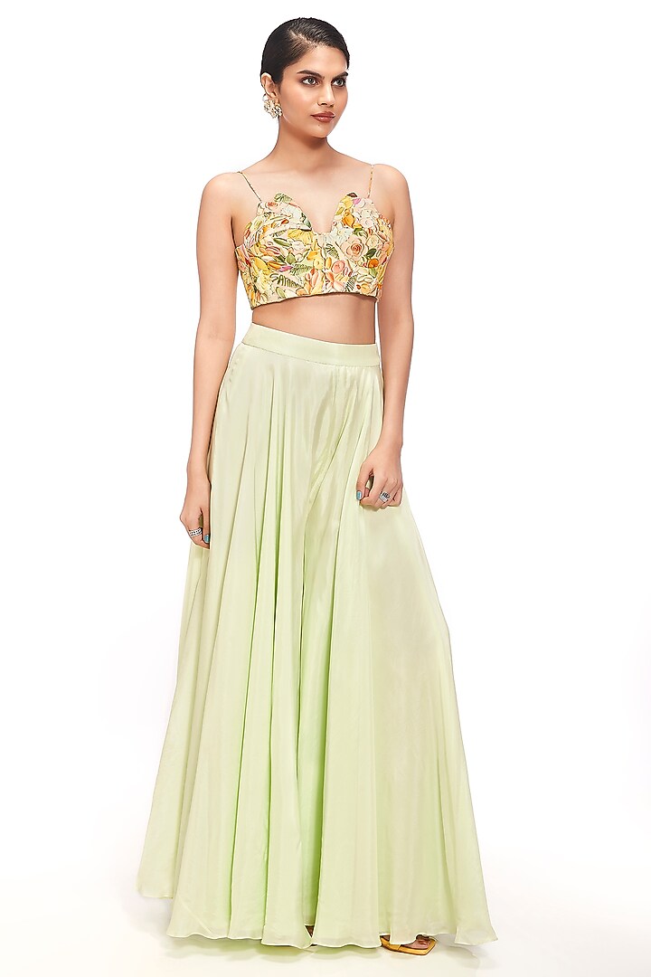 Mint Green Organza Flared Pant Set by Label Sayaanika at Pernia's Pop Up Shop