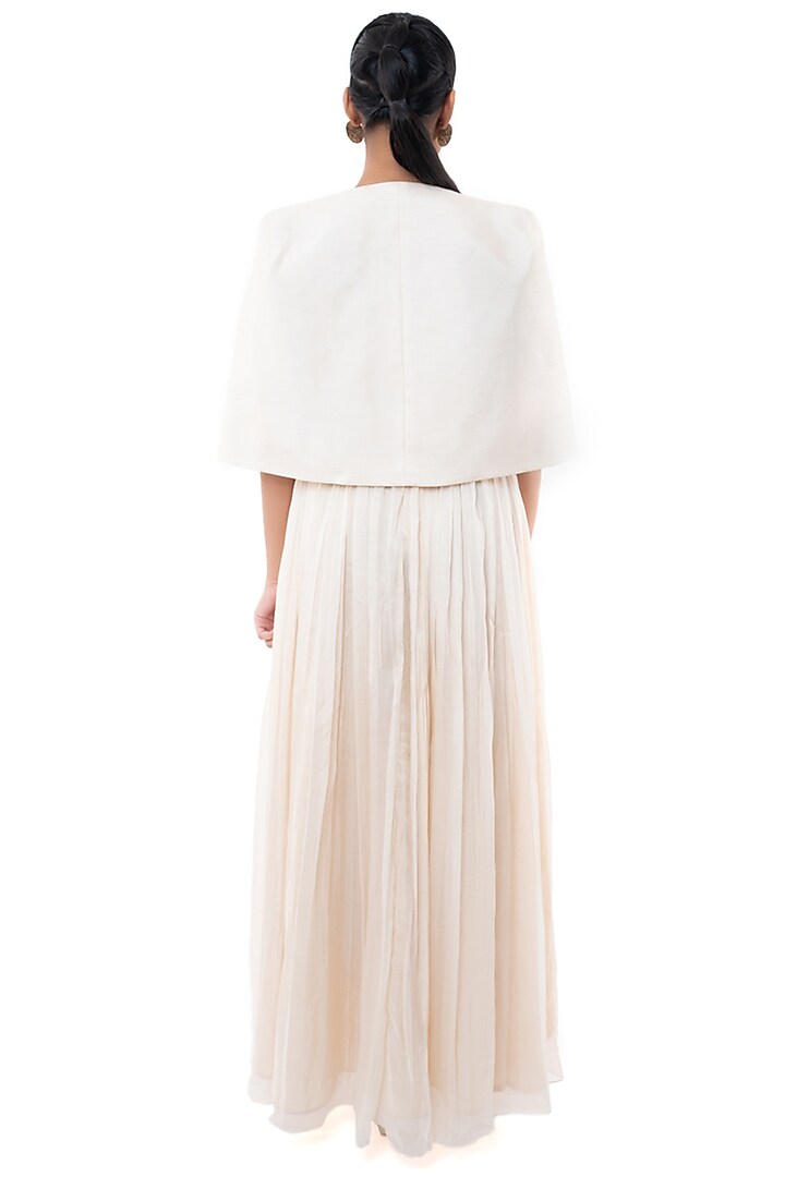 Off-White Viscose Tabby & Dola Silk Jacket Maxi Corset Vacation Dress by Label Sayaanika at Pernia's Pop Up Shop