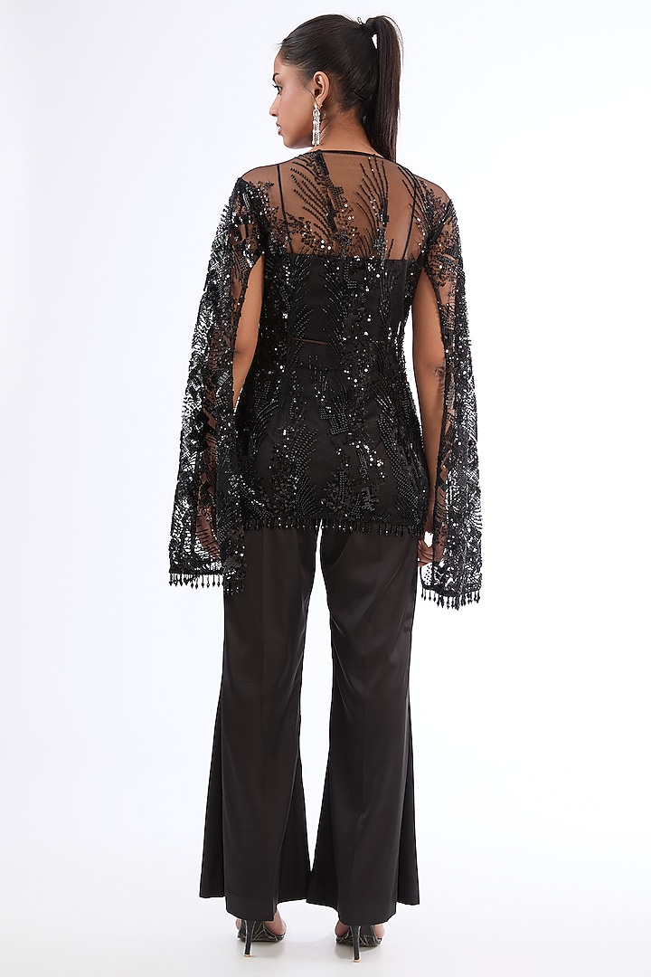 Black Tulle Glass Beads Embroidered Jacket Set by LASHA at Pernia's Pop Up Shop