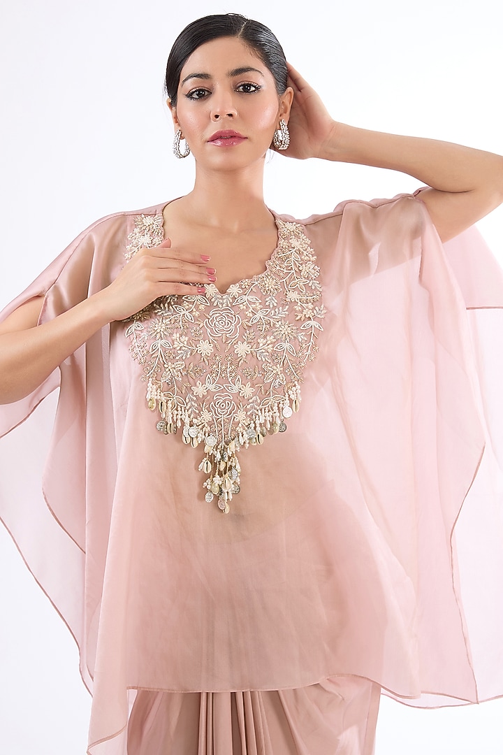 Pink Organza Embellished Kaftan Set by LASHA at Pernia's Pop Up Shop