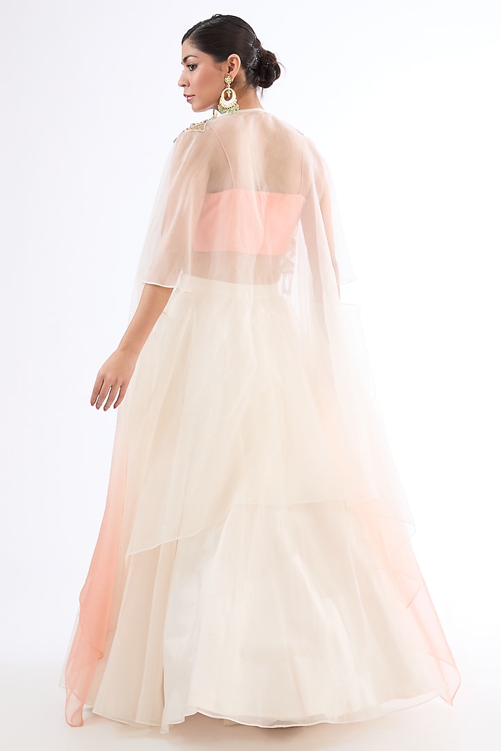Peach Shaded Organza Hand Embroidered Cape Set by LASHA at Pernia's Pop Up Shop
