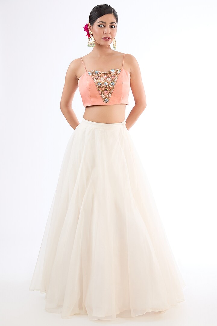 Peach Shaded Organza Hand Embroidered Cape Set by LASHA at Pernia's Pop Up Shop