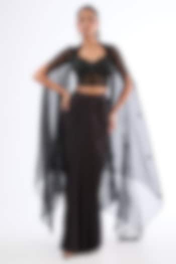 Black Italian Satin Dhoti Skirt Set by LASHA
