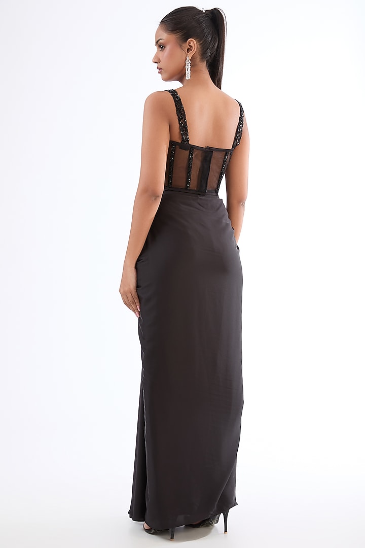 Black Italian Satin Dhoti Skirt Set by LASHA at Pernia's Pop Up Shop