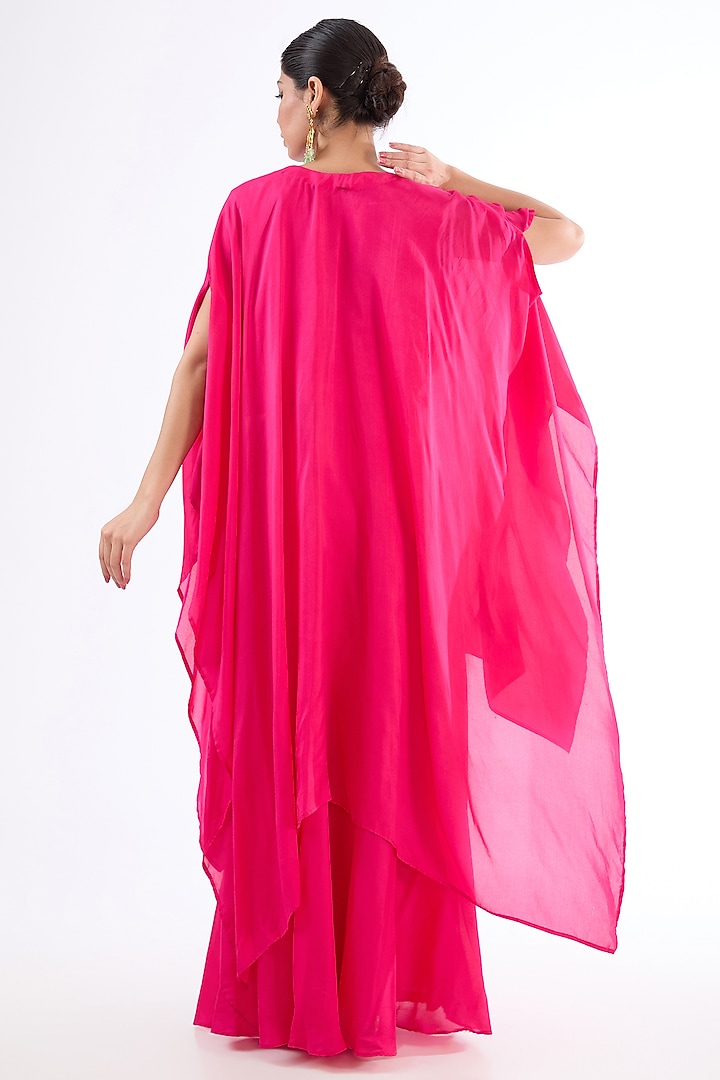Fuschia Pink Cotton Silk Dabka Embroidered Kaftan Set by LASHA at Pernia's Pop Up Shop