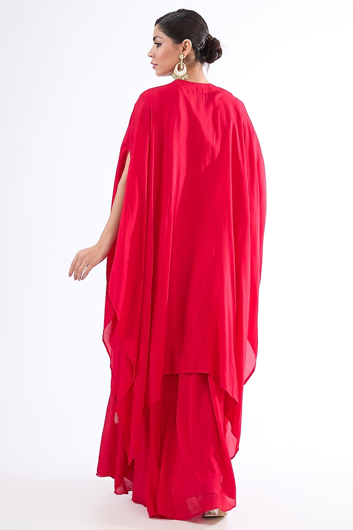Red Cotton Silk Dabka Embroidered Kaftan Set by LASHA at Pernia's Pop Up Shop