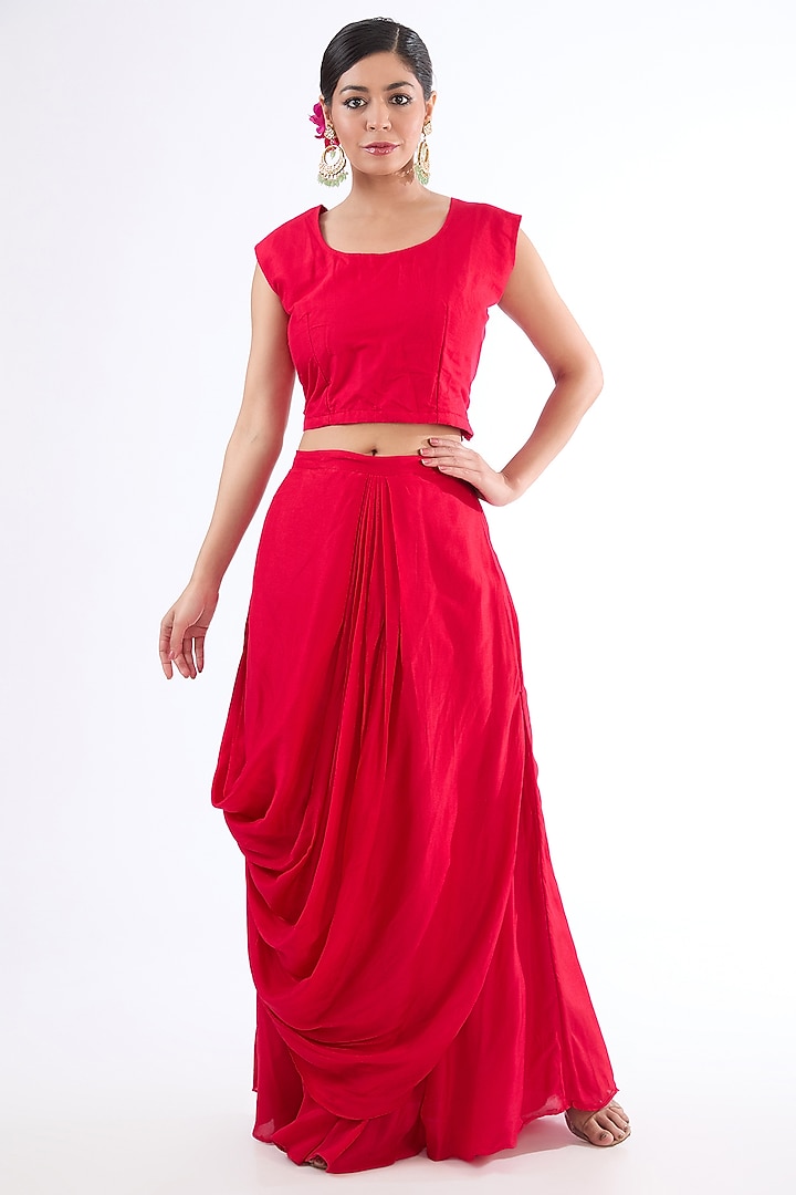 Red Cotton Silk Dabka Embroidered Kaftan Set by LASHA at Pernia's Pop Up Shop