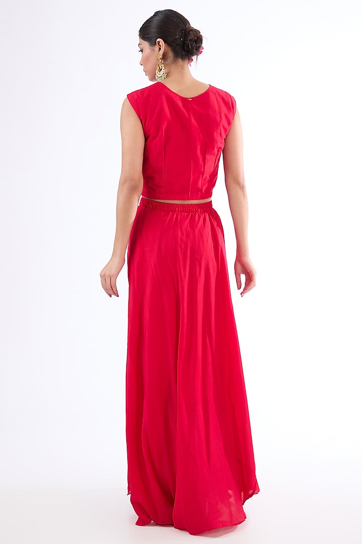 Red Cotton Silk Dabka Embroidered Kaftan Set by LASHA at Pernia's Pop Up Shop