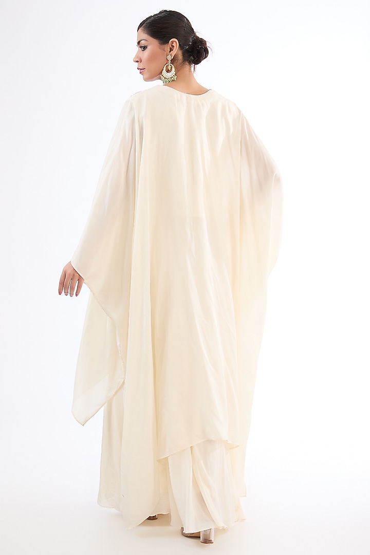 White Cotton Silk Dabka Embroidered Kaftan Set by LASHA at Pernia's Pop Up Shop