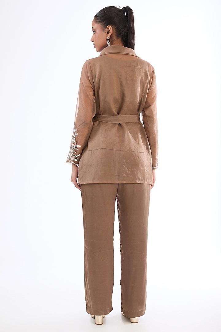 Mouse Grey Organza Embellished Jacket Set by LASHA at Pernia's Pop Up Shop
