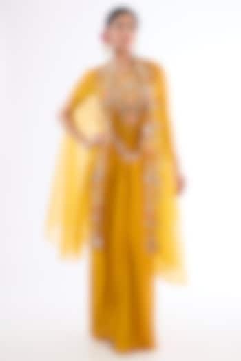 Mustard Yellow Crepe Dhoti Skirt Set by LASHA