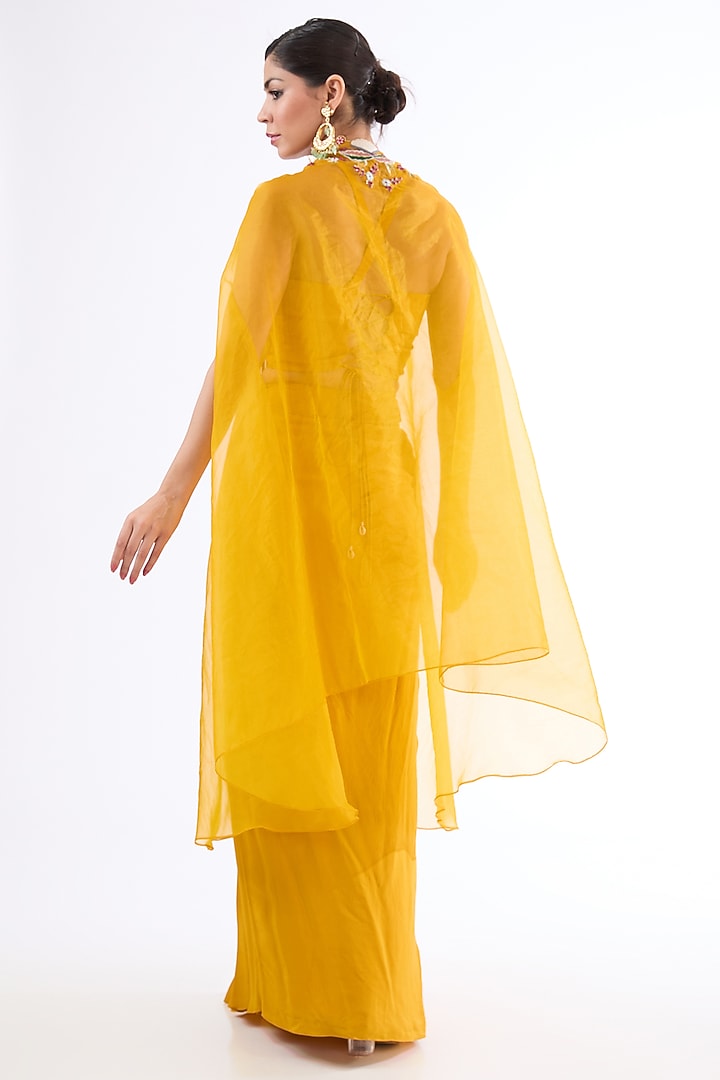 Mustard Yellow Crepe Dhoti Skirt Set by LASHA at Pernia's Pop Up Shop
