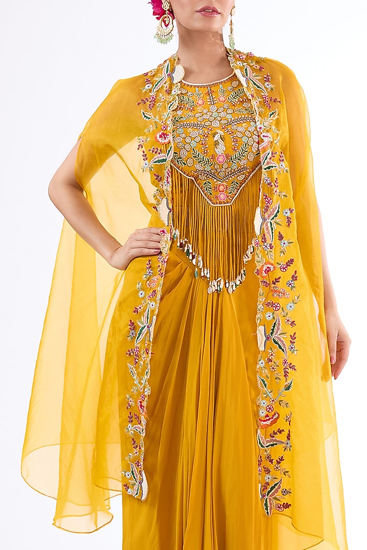 Mustard Yellow Crepe Dhoti Skirt Set by LASHA at Pernia's Pop Up Shop