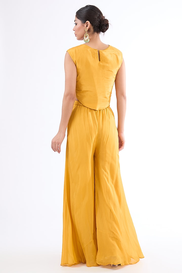 Yellow Chinon Hand Embroidered Co-Ord Set by LASHA at Pernia's Pop Up Shop