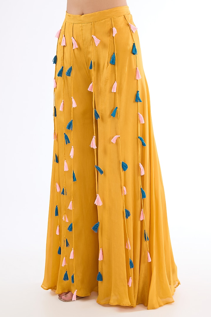 Yellow Chinon Hand Embroidered Co-Ord Set by LASHA at Pernia's Pop Up Shop
