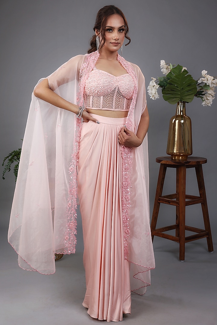 Pink Italian Satin Draped Skirt Set by LASHA