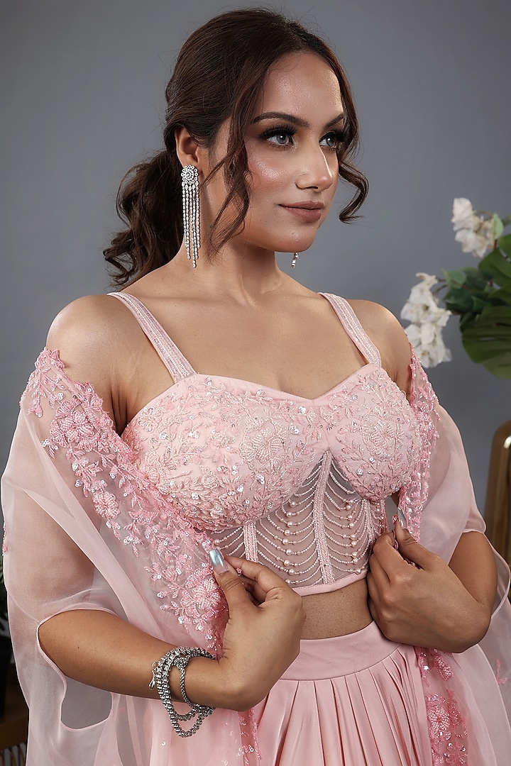 Pink Italian Satin Draped Skirt Set by LASHA at Pernia's Pop Up Shop