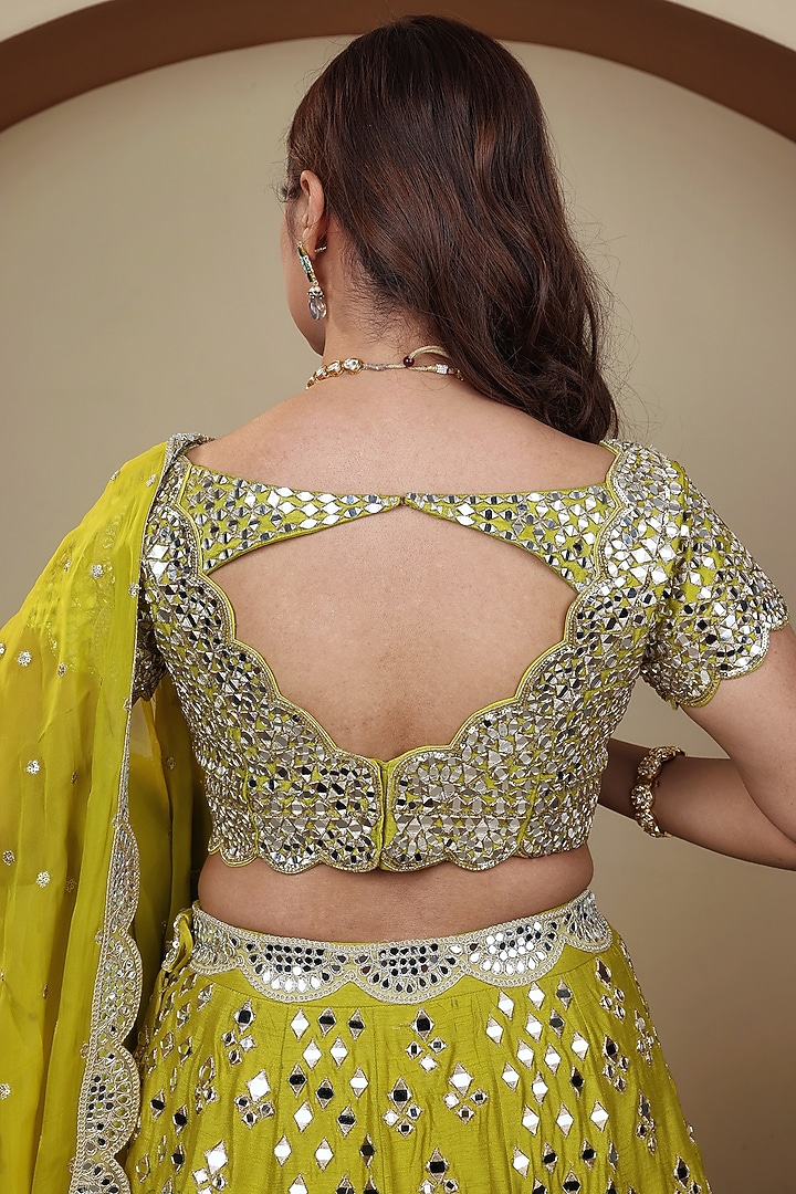 Lime Green Silk Mirror Hand Embellished Wedding Lehenga Set by LASHA at Pernia's Pop Up Shop