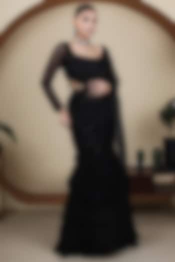 Black Organza Skirt Saree Set by LASHA