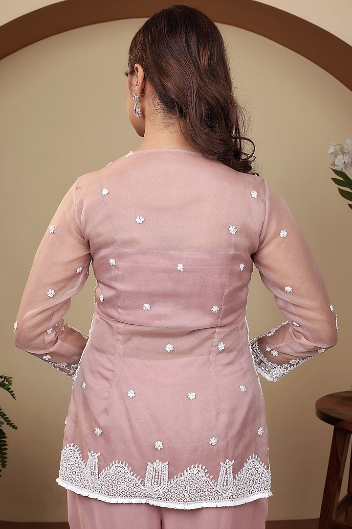 Pink Organza Sequins Hand Embroidered Jacket Set by LASHA at Pernia's Pop Up Shop