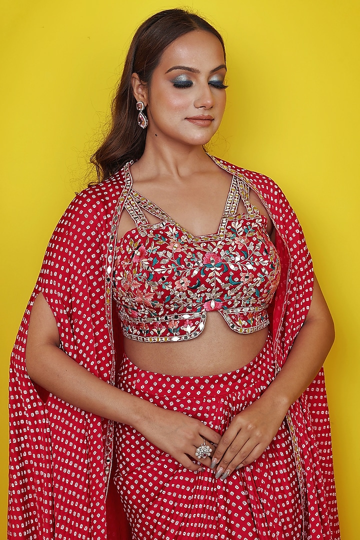 Pink Satin Georgette Bandhani Printed Skirt Set by LASHA at Pernia's Pop Up Shop