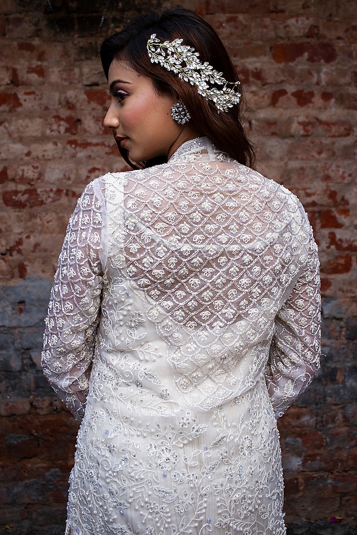 Ivory Organza Wedding Anarkali With Jacket by LASHA at Pernia's Pop Up Shop