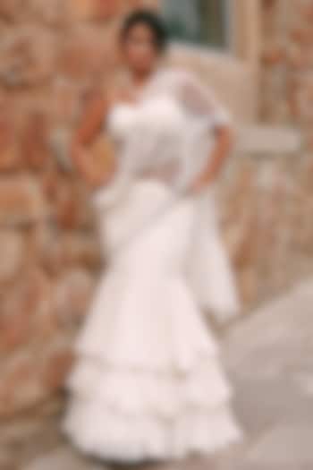 Ivory Georgette Ruffled Skirt Set by LASHA at Pernia's Pop Up Shop