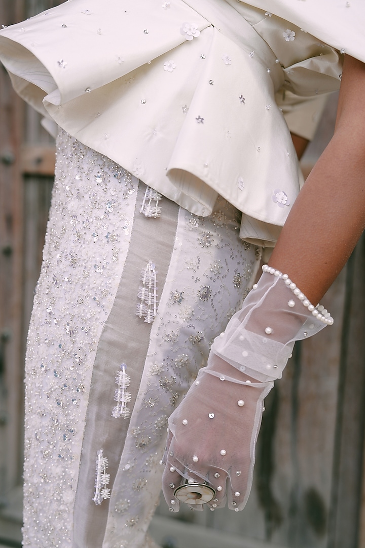 Ivory Silk & Net Paneled Co-Ord Set by LASHA at Pernia's Pop Up Shop