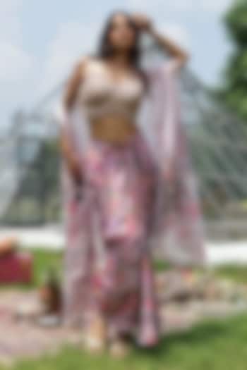 Pink Georgette & Net Floral Printed Draped Skirt Set by LASHA at Pernia's Pop Up Shop