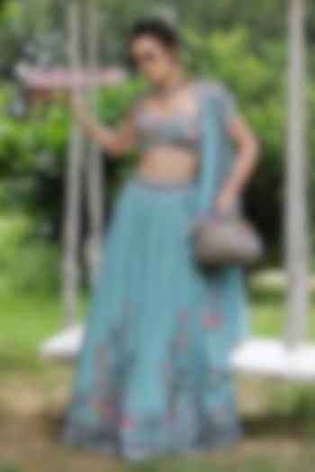 Multi-Colored Georgette Tropical Printed Wedding Lehenga Set by LASHA at Pernia's Pop Up Shop